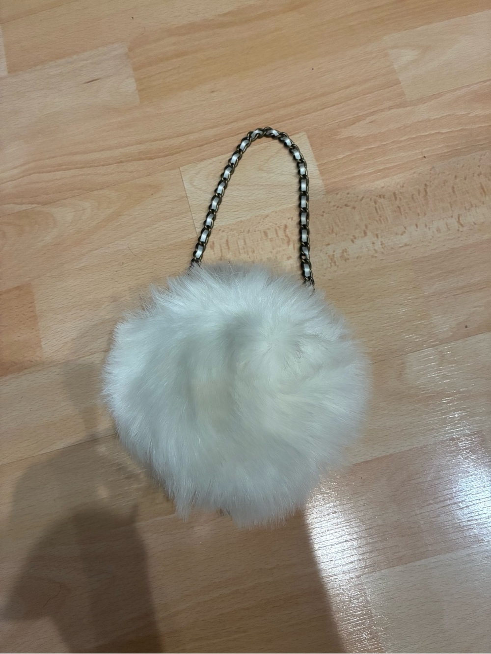 GAP White Faux Fur Round Clutch with Chain Strap